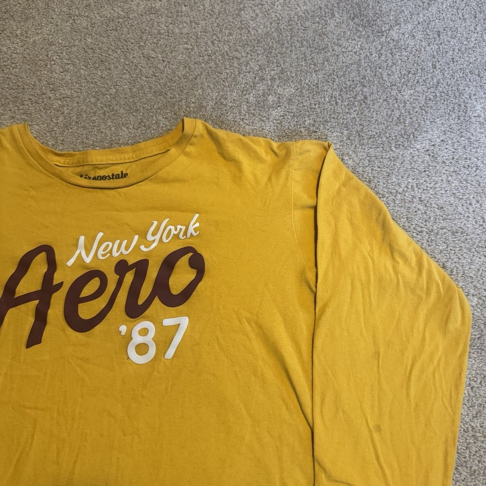Aéropostale Men's Size L Yellow Long Sleeve Graphic Cotton Knit Crew Tee - Picture 2 of 4